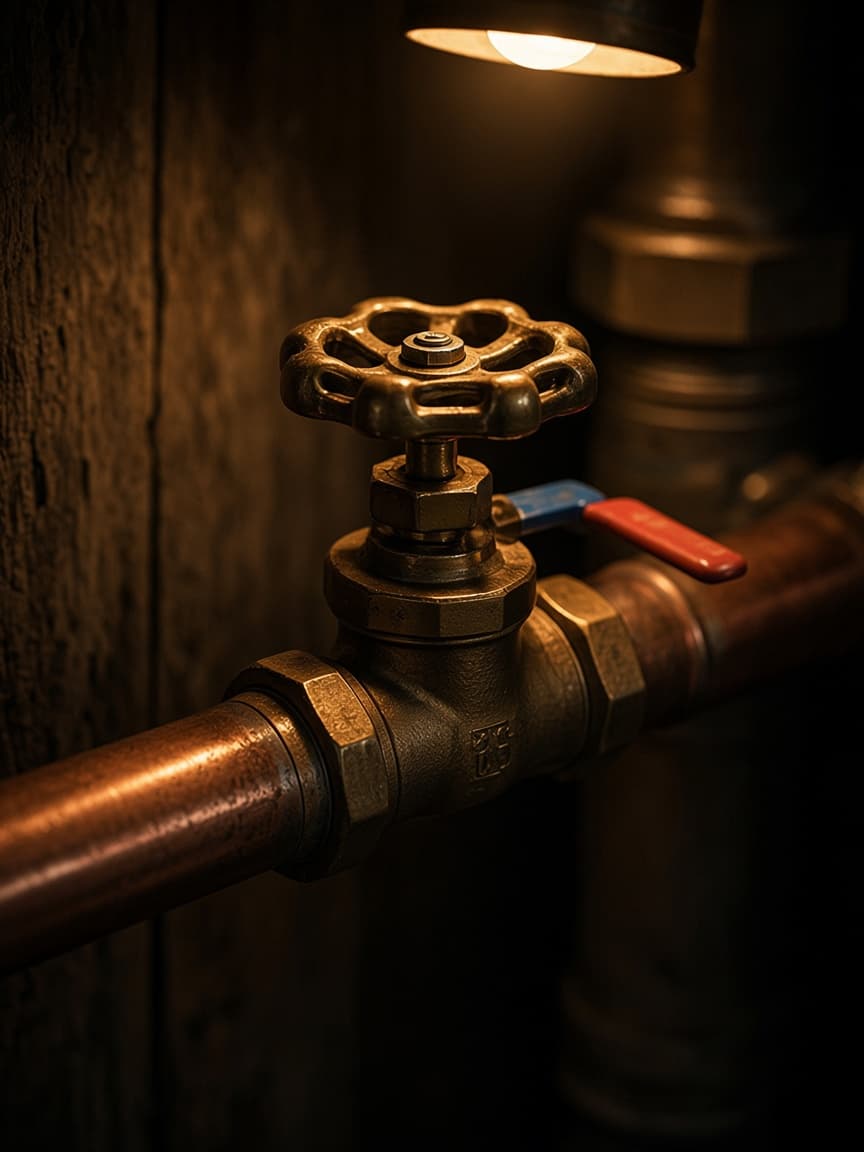 Main water shutoff valve for emergency water heater leaks