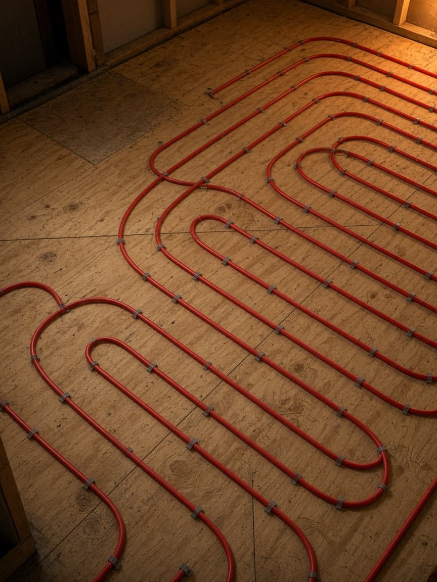 Radiant heating plumbing tied to home hot water systems