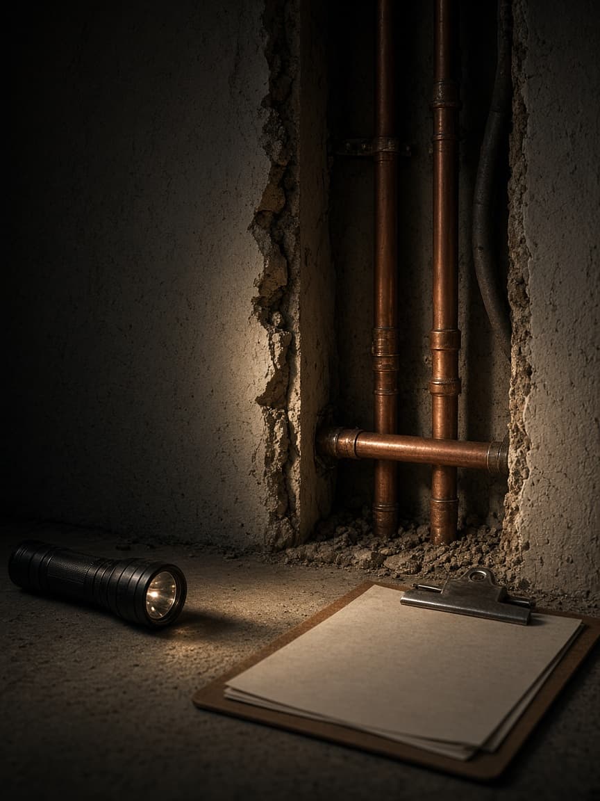 Plumbing inspection verifying code-compliant water heater installation