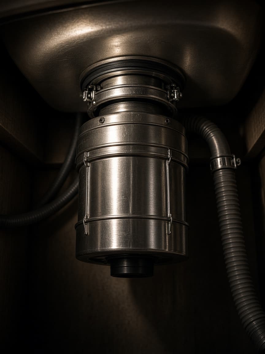 Garbage disposal plumbing connected to kitchen hot water use