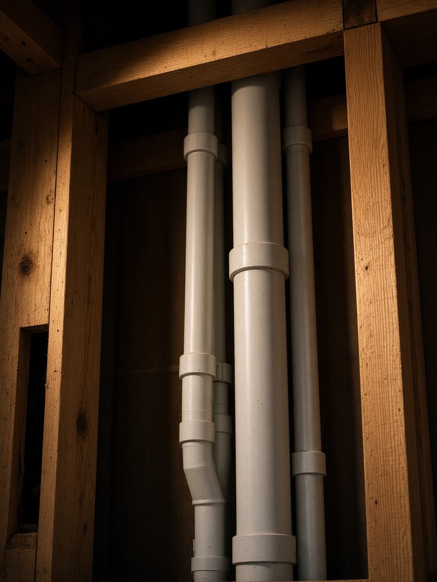 Waste and vent piping work connected to residential plumbing systems